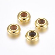 201 Stainless Steel Beads, with Rubber Inside, Slider Beads, Stopper Beads, Rondelle, Golden, 6x3mm, Hole: 2.7mm, Rubber Hole: 1.5mm(X-STAS-O110-12G-B)