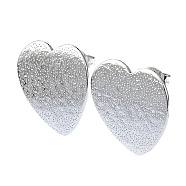 201 Stainless Steel Stud Earrings, with 304 Stainless Steel Pins, Textured Heart, Stainless Steel Color, 20x20mm(EJEW-K270-12P)