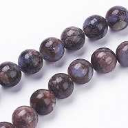 Natural Glaucophane Beads Strands, Round, Saddle Brown, 8~8.5mm, Hole: 1mm, about 47pcs/strand, 15.3~15.5 inch(39~39.5cm)(G-F520-39-8mm)
