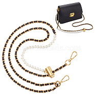 Adjustable Imitation Pearl Bead Bag Strap Chains, with PU Imitation Leather & Alloy Swivel Clasp, Golden, 71~123cm(FIND-WH0417-74)