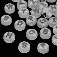 Luminous Acrylic Beads, Horizontal Hole, Flat Round with Random Mixed Letters, Black, 10x6mm, Hole: 2mm, about 1413~1488pcs/471g(LACR-Q003-001H)