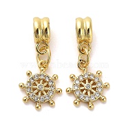 Rack Plating Brass Micro Pave Cubic Zirconia Charms, Long-Lasting Plated, Lead Free & Cadmium Free, Anchor, Real 18K Gold Plated, 23.5mm, Hole: 3.5mm(KK-S398-10A)