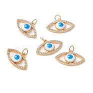 Brass Micro Pave Clear Cubic Zirconia Pendants, with Enamel and Jump Ring, Long-Lasting Plated, Lead Free & Cadmium Free & Nickel Free, Evil Eye, Real 18K Gold Plated, 13x22x4.5mm, Hole: 3.5mm(ZIRC-Z019-28G-NR)