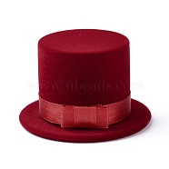 Velvet Ring Boxes, with Plastic with Ribbon, Hat, Dark Red, 6.1x3.7cm(VBOX-F004-08A)