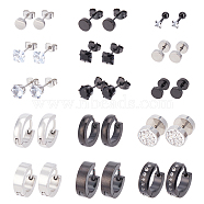 28Pcs 9 Style Clear Cubic Zirciona Diamond & Flat Round Stud Earrings & Ear False Plugs & Hoop Earrings, 304 Stainless Steel Jewelry for Women, Mixed Color, 6~14mm, Pin: 0.8~1.2mm(EJEW-AN0003-46)