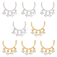 8Pcs 2 Colors Rack Plating Brass Pave Clear Cubic Zirconia Connector Charms, Long-Lasting Plated, Cadmium Free & Nickel Free & Lead Free, Curved Shape Links, Mixed Color, 14x13.5x2.5mm, Hole: 2mm, 4pcs/color(KK-DC0003-48)