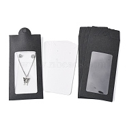 Boîtes en papier, avec des cartes d'affichage de bijoux de collier et de boucle d'oreille et une fenêtre en pvc transparent, boîtes d'emballage, rectangle, noir, 15.4x6.7x0.1 cm, Trou: 8mm, fenêtre: 85x44 mm(X-CON-L021-04)