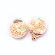 Transparent Glass Globe Pendants, with Glitter Sequins inside and CCB Pendant Bails, Round, PeachPuff, 20.5x16mm, Hole: 2.5mm(GLAA-WH0022-15G)