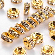Brass Rhinestone Spacer Beads, Grade A, Straight Flange, Golden Metal Color, Rondelle, Crystal, 7x3.2mm, Hole: 1.2mm(RB-A014-Z7mm-01G)