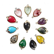 Natural & Synthetic Mixed Stone Faceted Teardrop Connector Charms, Brass Strawberry Links, Platinum & Golden, 20x11.5x5mm, Hole: 1.2mm(G-B081-03G)