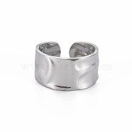 304 Stainless Steel Hammered Cuff Ring, Wide Band Open Ring for Women, Stainless Steel Color, US Size 7(17.3mm)(RJEW-N038-045P)