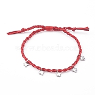 Adjustable Nylon Thread Braided Bead Bracelets, with 304 Stainless Steel Cross Charms, Stainless Steel Color, Red, Inner Diameter: 5/8~2-7/8 inch(1.7~7.4cm)(BJEW-JB06058-02)