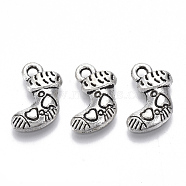 Tibetan Style Alloy Charms, Lead Free & Cadmium Free, Christmas Theme, Christmas Stockings, Antique Silver, 14.5x12x2.5mm, Hole: 1.6mm(X-TIBE-N010-26AS-RS)