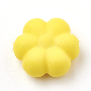 Food Grade Eco-Friendly Silicone Beads, Chewing Beads For Teethers, DIY Nursing Necklaces Making, Flowerr, Yellow, 14x13x6mm, Hole: 2mm(SIL-N001-03M)