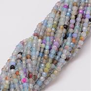 Natural Agate Bead Strands, Dyed, Faceted, Round, Light Steel Blue, 4mm, Hole: 0.8mm, about 90~92pcs/strand, 14 inch(G-G882-4mm-C02)