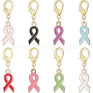 Alloy Enamel Awareness Ribbon Pendant Decorations, Lobster Clasp Charms, Clip-on Charms, for Keychain, Purse, Backpack Ornament, Stitch Marker, Mixed Color, 19.5x9.5x2mm, 16pcs/box(AJEW-NB0003-74)