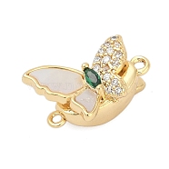 Brass Box Clasps, with Glass and Shell, Butterfly, Real 18K Gold Plated, 11x17x10mm, Hole: 1.4mm(KK-P291-41G)