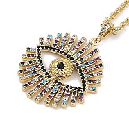 Rack Plating Brass Micro Pave Colorful Cubic Zirconia Eye Pendant Rope Chain Necklaces, Cadmium Free & Lead Free, Long-Lasting Plated, Real 18K Gold Plated, 17.60 inch(44.7cm)(NJEW-P317-01G)