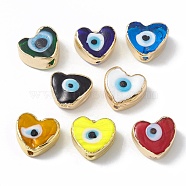 Brass Beads, with Enamel, Real 18K Gold Plated, Heart with Evil Eye, Mixed Color, 14.5x16x7mm, Hole: 1.6mm(KK-A176-06G-M)