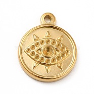 Ion Plating(IP) 304 Stainless Steel Pendant Rhinestone Settings, Flat Round with Eye, Real 18K Gold Plated, Fit for 1mm and 2mm Rhinestone, 19x16x3mm, Hole: 1.8mm(STAS-P312-13G)