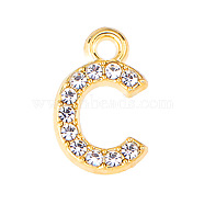 Golden Tone Alloy Rhinestone Pendants, Letter C, 13mm(PW-WGCC773-03)