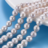 Natural Keshi Pearl Beads Strands, Cultured Freshwater Pearl, Round, Seashell Color, 6~9x6~8mm, Hole: 0.6mm, about 52~53pcs/strand, 14.76 inch(37.5cm)(PEAR-S020-F06)