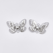 Brass Links connectors, with Crystal Rhinestone, Butterfly, Platinum, 16x23x8mm, Hole: 1.2mm(X-KK-S353-001A-01P)