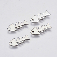 201 Stainless Steel Pendants, Fishbone, Stainless Steel Color, 17.5x7.5x0.8mm, Hole: 1.5mm(STAS-P225-021P)