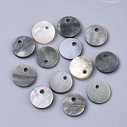 Black Lip Shell Pendants, Flat Round, Black, 8x1~2mm, Hole: 1.2mm(SSHEL-S251-36A)