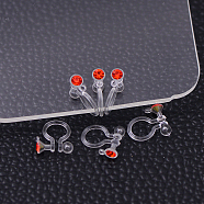 Plastic Clip-on Earring Findings, with Rhinestone, Red, 11x9x3.5mm, Hole: 0.5mm(X-KY-P007-M08)