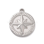 304 Stainless Steel Pendant Rhinestone Settings, Flat Round with Star, Stainless Steel Color, Fit for Rhionstone: 1mm, 18x15.5x2.5mm, Hole: 1.5mm(STAS-E169-22P)