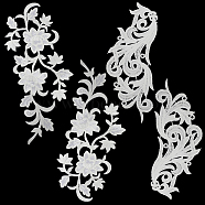 8Pcs Flower Computerized Embroidery Cloth Iron On Patches, 2 Pairs Leaf Shape Milk Silk Appliques, Stick On Patch, Costume Accessories, White, 225~323x90~122x1mm(PATC-GF0007-20)