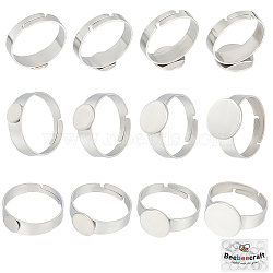 Beebeecraft 40Pcs 4 Style Adjustable 304 Stainless Steel Finger Rings Components, Plain Pad Ring Settings, Flat Round, Stainless Steel Color, Inner Diameter: 17mm, Tray: 6~12mm, 10Pcs/style(STAS-BBC0003-83)