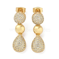 Brass Micro Pave Cubic Zirconia Dangle Stud Earrings, Real 18K Gold Plated, Teardrop, 26.5x8.5mm(EJEW-P252-06B-G)