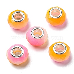 Glass European Beads, Large Hole Beads, with Silver Tone Brass Double Cores, Faceted Rondelle, Dark Orange, 14x9mm, Hole: 5mm(GPDL-I001-01G)