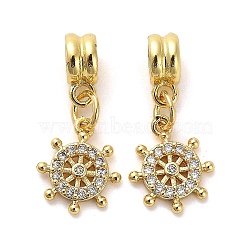 Rack Plating Brass Micro Pave Cubic Zirconia Charms, Long-Lasting Plated, Lead Free & Cadmium Free, Anchor, Real 18K Gold Plated, 23.5mm, Hole: 3.5mm(KK-S398-10A)