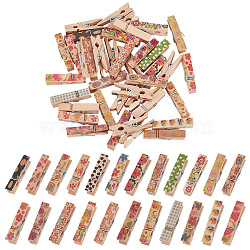 10Pcs 10 Styles Flower Printed Wooden Craft Pegs Clips, for for DIY Art Craft, Party Decoration, Mixed Color, 35.5x8.5x9.5mm, 1pc/style(AJEW-WH0248-505)