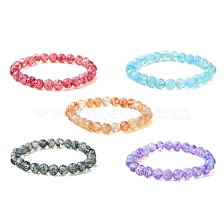 8mm Faceted Round Transparent Baking Painted Glass Beaded Stretch Bracelets for Women, Mixed Color, Inner Diameter: 2~2-1/4 inch(5.2~5.6cm)(BJEW-JB10732)