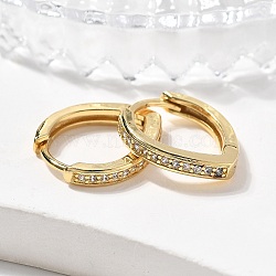 Brass Micro Pave Clear Cubic Zirconia Huggie Hoop Earrings, Teardrop, Real 18K Gold Plated, 16x14x2.5~2.7mm, Pin: 1mm(EJEW-A058-26G)