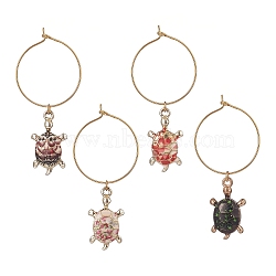Alloy Enamel Wine Glass Charms, with Brass 
Hoops, Tortoise, Mixed Color, 55.5mm, Pendant: 24.5x14x4mm, Pin: 0.6mm, 4pcs/set(AJEW-JO00173)