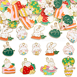 36Pcs 9 Styles Alloy Enamel Pendants, Light Gold, Rabbit, Mixed Color, 19~30x13~24x1~2mm, Hole: 1.6mm, 4pcs/style(ENAM-CJ0003-34)