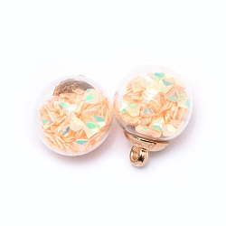 Transparent Glass Globe Pendants, with Glitter Sequins inside and CCB Pendant Bails, Round, PeachPuff, 20.5x16mm, Hole: 2.5mm(GLAA-WH0022-15G)