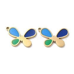 Ion Plating(IP) 304 Stainless Steel Pendants, with Enamel, Butterfly Charm, Golden, 11x17x1.5mm, Hole: 1.2mm(STAS-C083-03G-01)