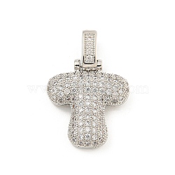 Brass Micro Pave Clear Cubic Zirconia Pendants, Platinum, Letter T, 31x20x5mm, Hole: 3x6mm(KK-B099-01P-T)