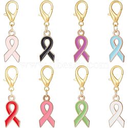 Alloy Enamel Awareness Ribbon Pendant Decorations, Lobster Clasp Charms, Clip-on Charms, for Keychain, Purse, Backpack Ornament, Stitch Marker, Mixed Color, 19.5x9.5x2mm, 16pcs/box(AJEW-NB0003-74)