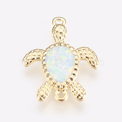 Synthetic Opal Links connectors, with Brass Findings, Turtle, Golden, Floral White, 17x13x2mm, Hole: 1mm(KK-L163-02G-C)