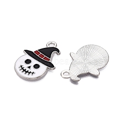 Halloween Theme Alloy Enamel Pendants, Cadmium Free & Nickel Free & Lead Free, Platinum, Ghost, 26.5x20x1.5mm, Hole: 2mm(ENAM-T020-08C)