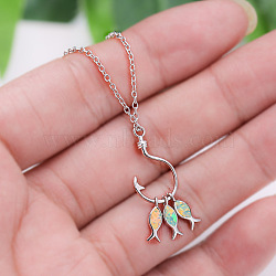 3-Fish & Fishhook Brass with Opal Pendant Necklaces, Platinum, White, 18.90 inch(48cm)(FS-WGC8170-02)