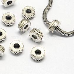 Tibetan Style Alloy Beads, Large Hole Beads, Flat Round, Antique Silver, 10x4.5mm, Hole: 4mm(PALLOY-S079-070AS)