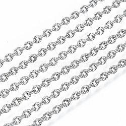 Tarnish Resistant 304 Stainless Steel Chains, Cable Chains, Link Chains, Textured, with Spool, Stainless Steel Color, 2.5x2x0.3mm, about 82.02 Feet(25m)/roll(CHS-S001-12A-P)